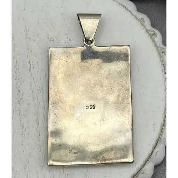 Peruvian 950 Mixed Semi-precious Gemstone Inlay Mosaic pendant 21.18G/2.5in - Picture 4 of 6